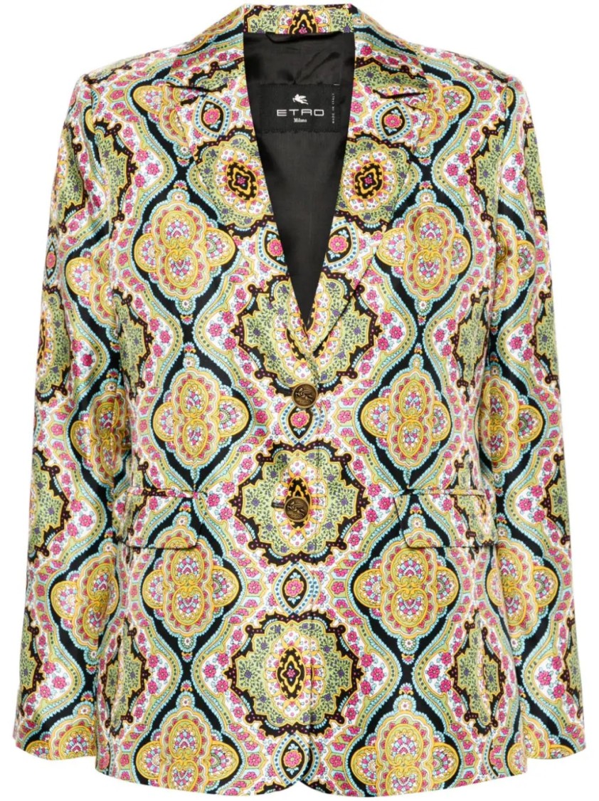 Etro Medallion-print Silk Single-breasted Blazer Jacket In Multi