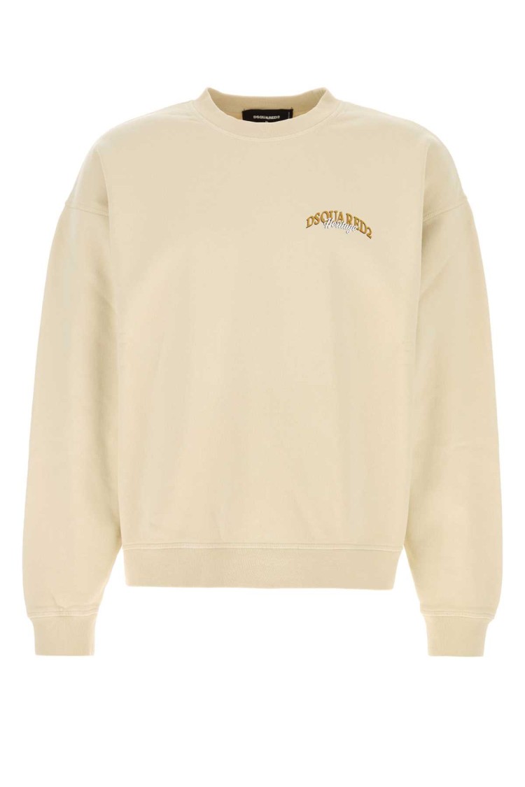 Dsquared2 Cotton Sweatshirt With Ribbed Cuffs And Hem In Neutral