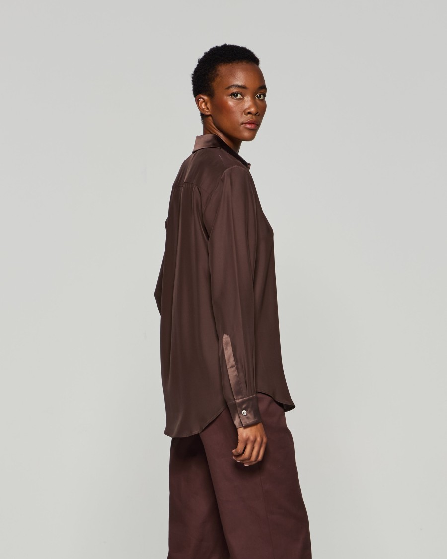 Serena Bute Silk Classic Shirt - Chocolate Brown In Brown