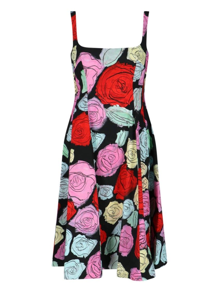 Marni Multicolor Dress With Flared Skirt And All-over Floral Motif In Black