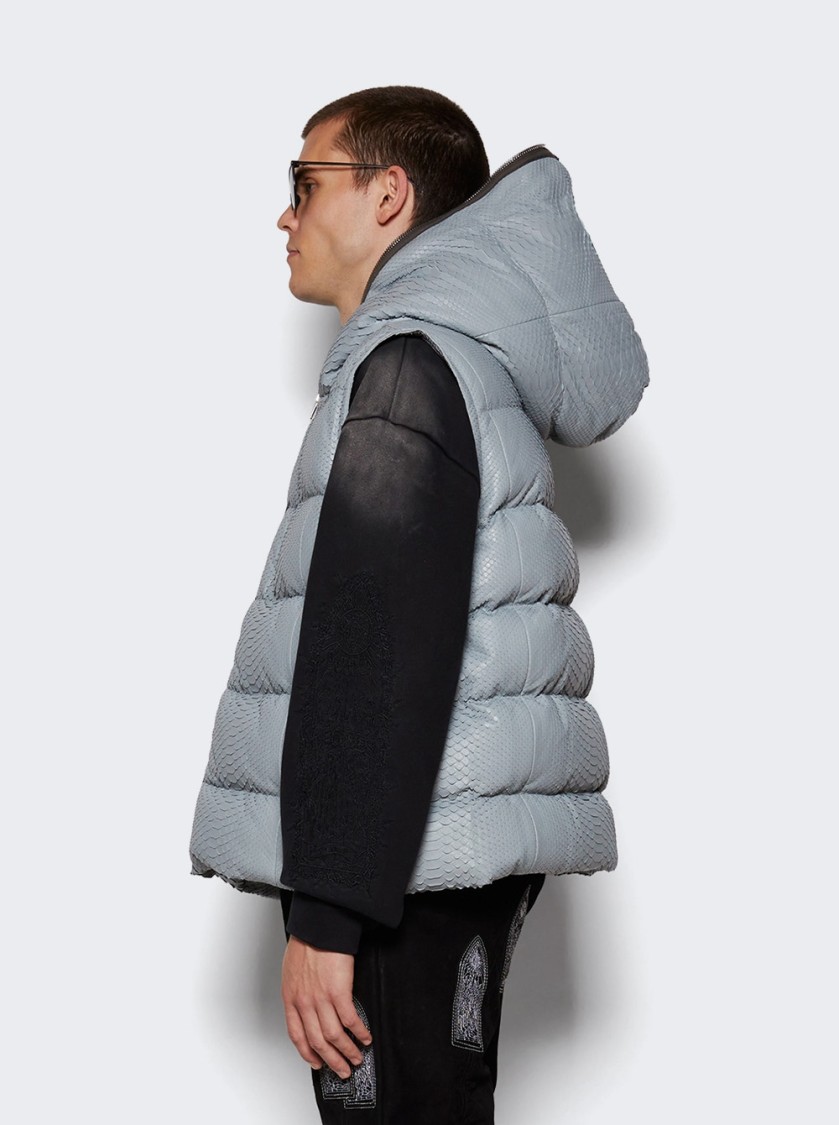 Shop Rick Owens Giacca Piumino In Pitone Senza Maniche - Sealed Vest Pale Blue