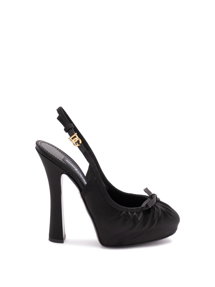 Dolce & Gabbana Vally 150 Slingback Satin Platform Pumps In Black