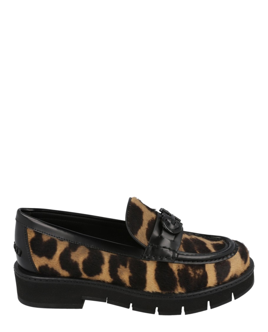 Ferragamo Ofelia Leopard Print Loafers In Black