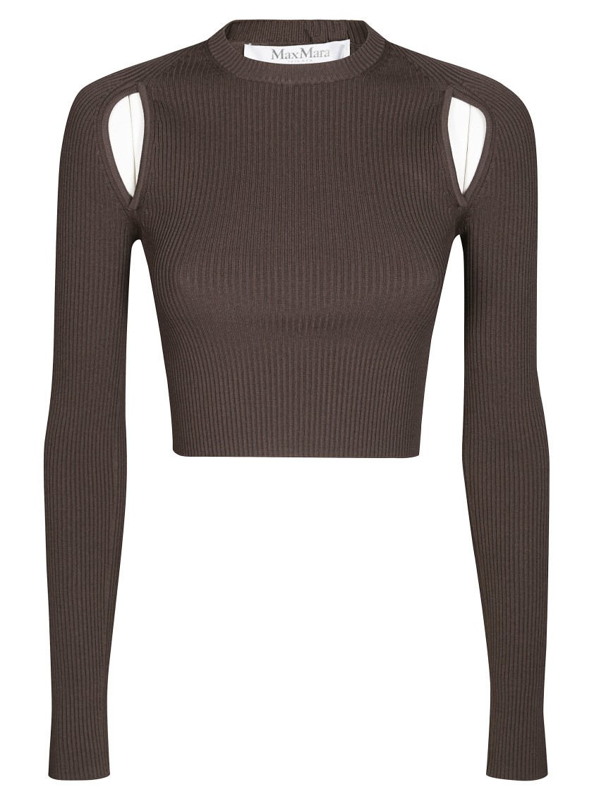 Max Mara Ribbed Brown Top With Cut-out Shoulder Details In Brown