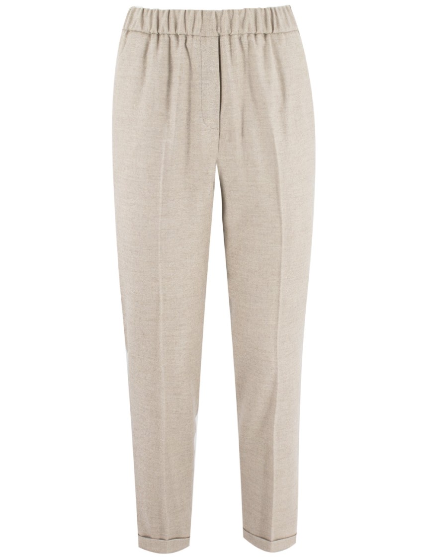 Antonelli Beige Straight Trousers With Elastic Waist In Neutrals