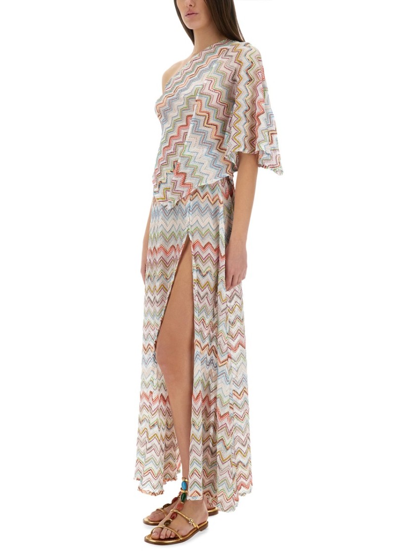 Shop Missoni One-shoulder Top With 3d Lamé Zig Zags In Multicolor