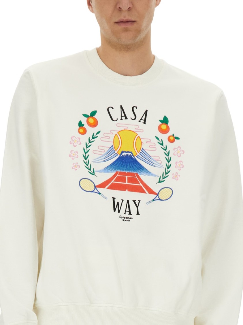Casablanca Cotton Crew Neck Sweatshirt With Graphic Print In White