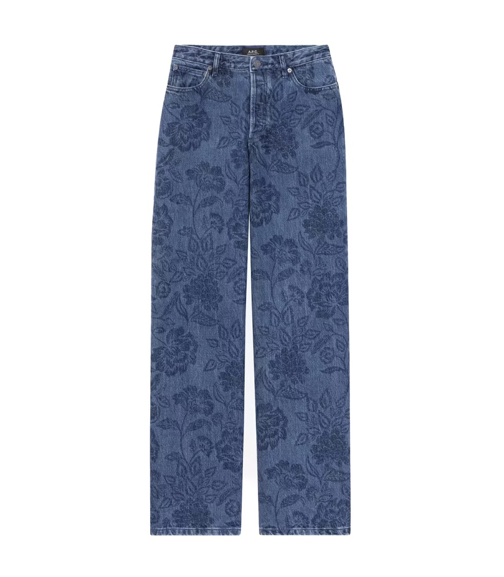 Apc A.p.c. High-rise Floral-print Denim Jeans With Straight Leg In Blue
