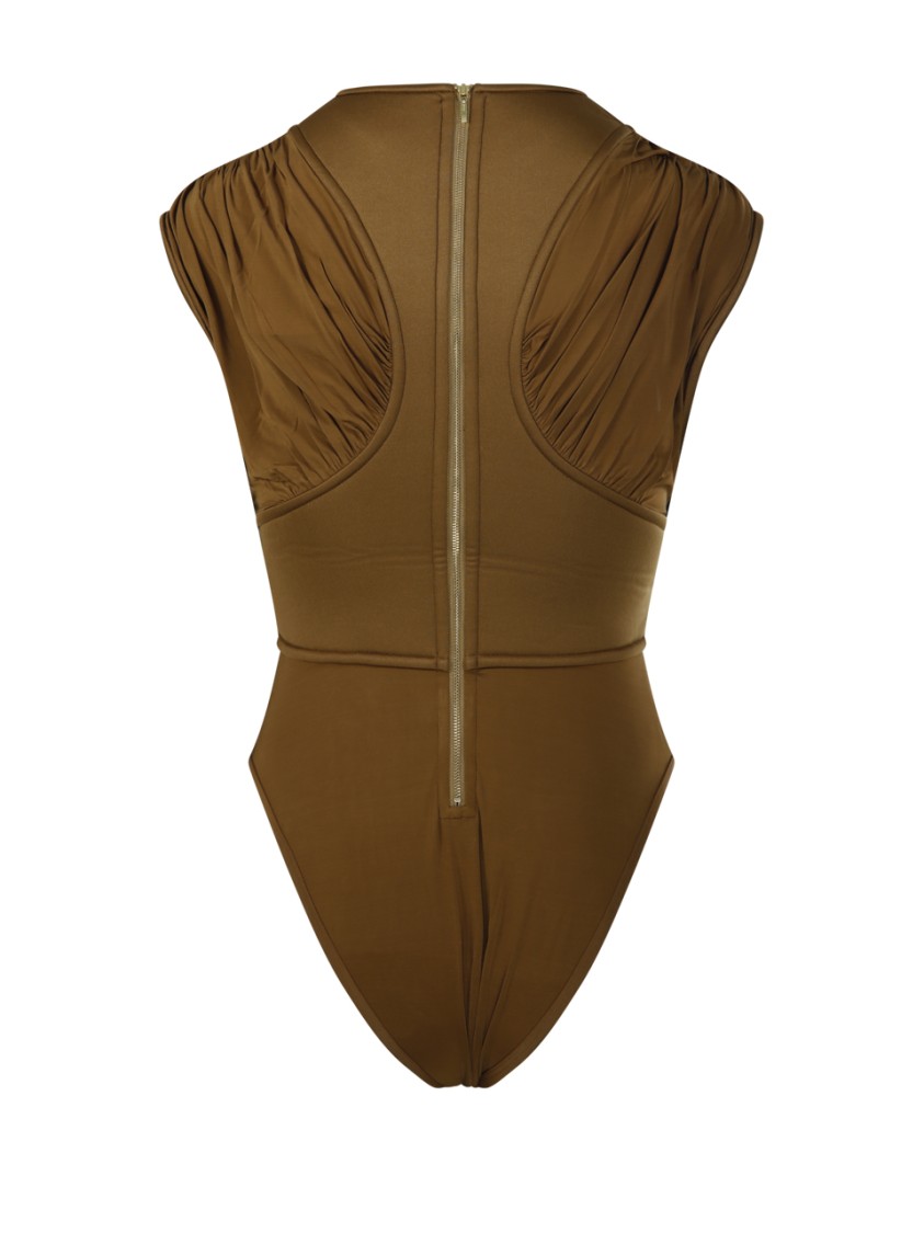Zimmermann Silk Jersey Bodysuit With Gathered Detailing In Brown