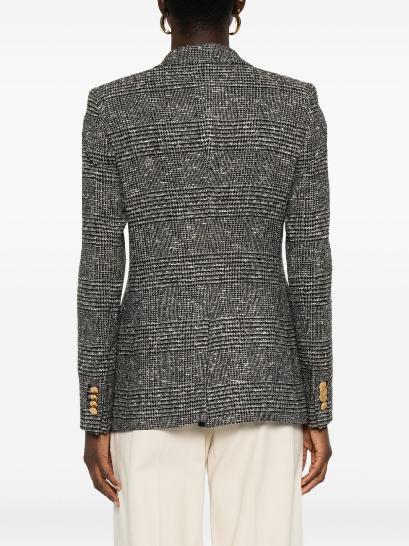 Tagliatore Check Pattern Wool Blend Double-breasted Jacket In Gray