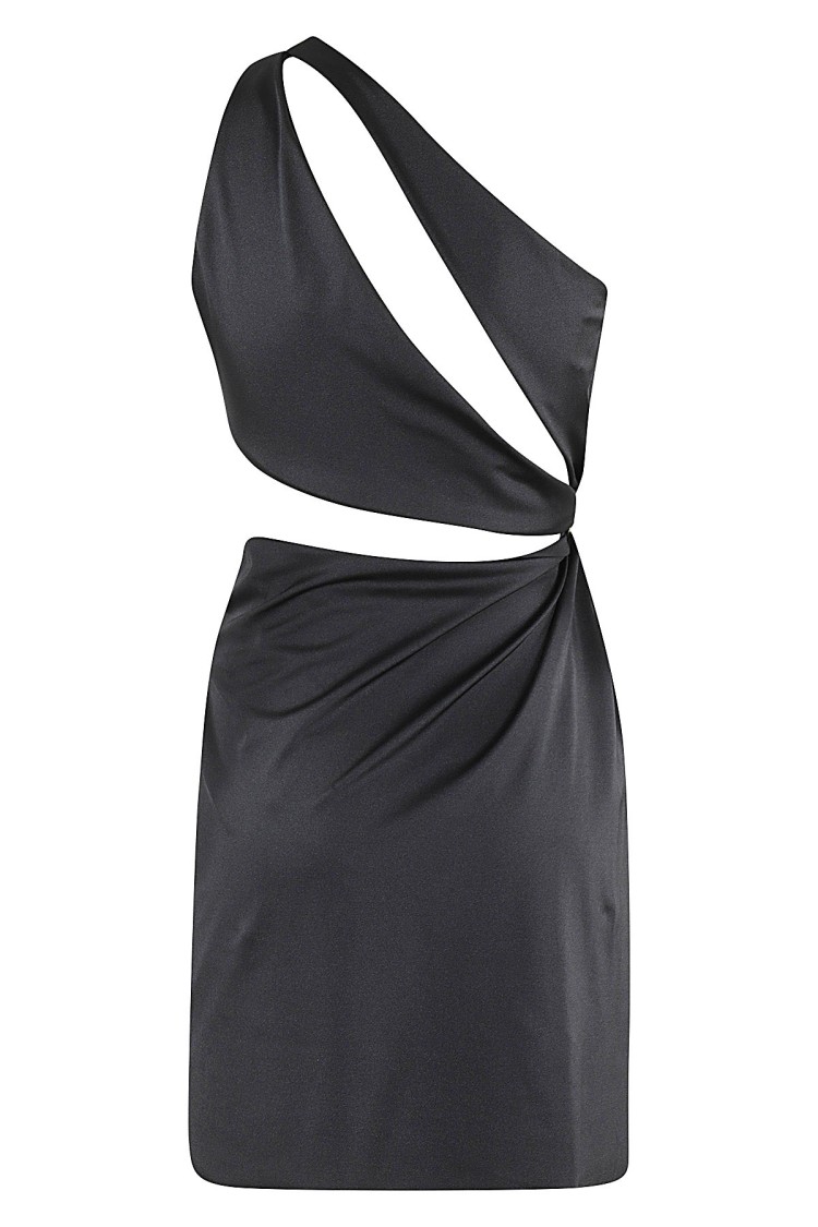 Amen Lycra One-shoulder Draped Ring Mini Dress In Black