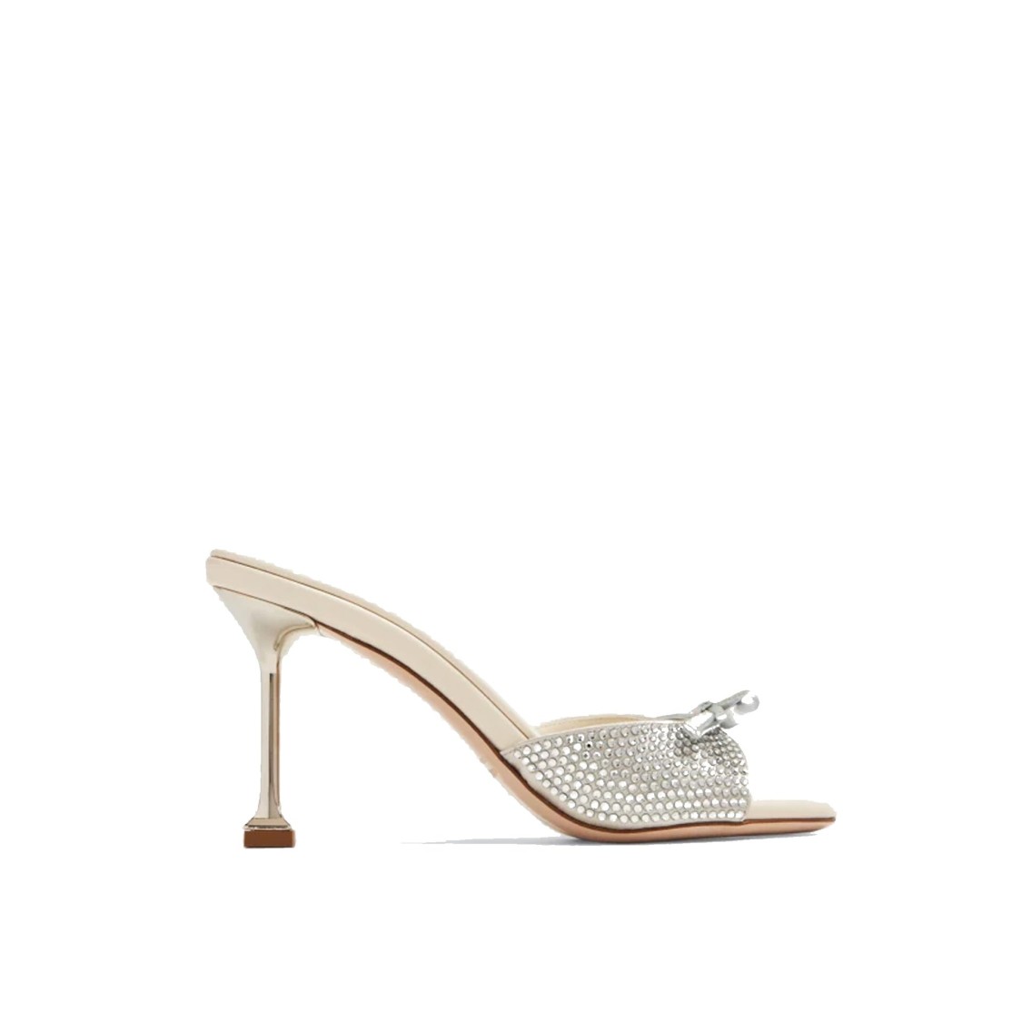 Miu Miu Crystal Satin Sandals In Silver