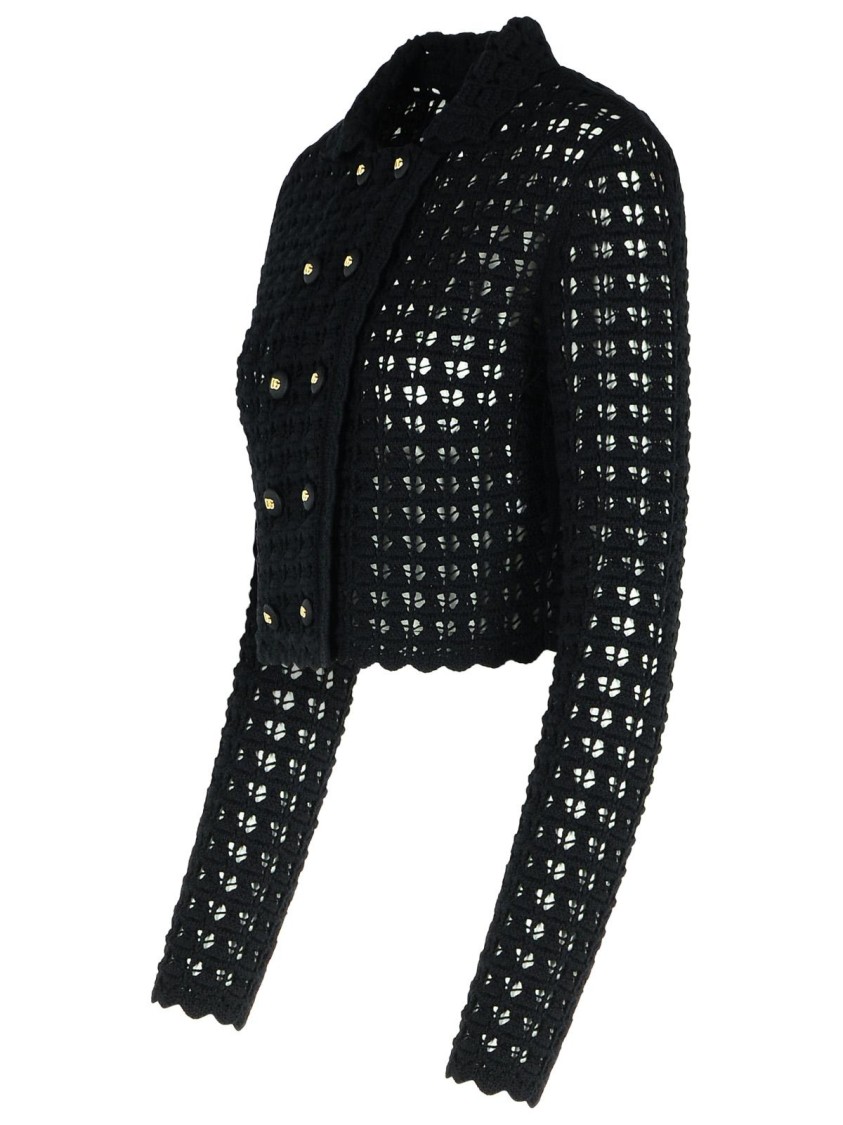 Dolce & Gabbana Wool Jacket Scalloped Edges Button Detailing In Black