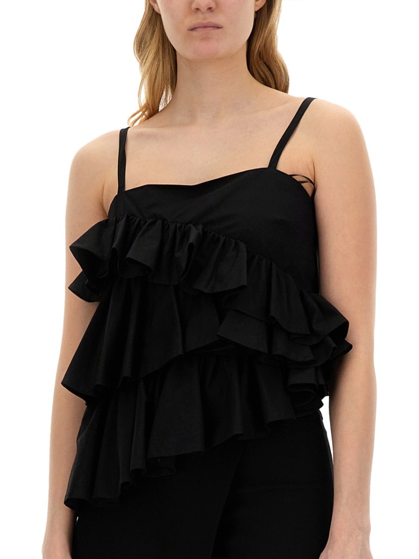 Msgm Ruches Tops With Asymmetric Hem And Ruffle In Black