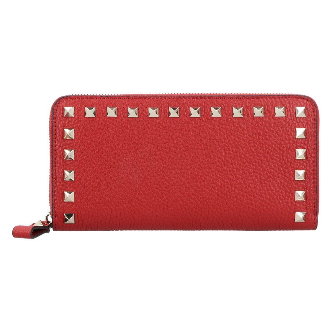 Valentino Leather Wallet With Zip And Rockstads In Red