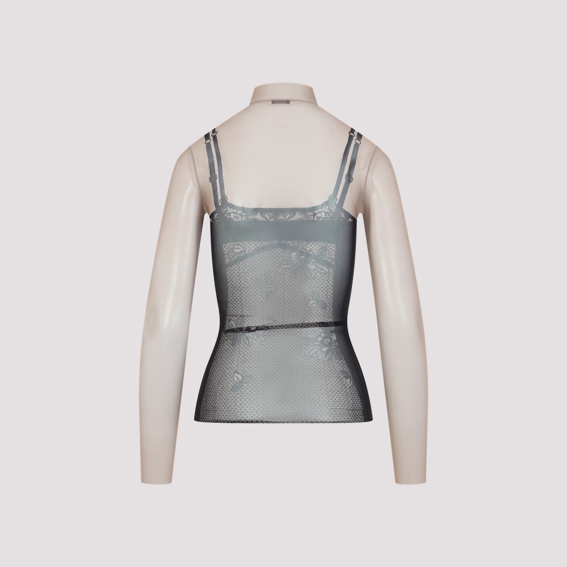 Shop Balenciaga Sheer Mesh Top With Floral Patterns In Neutrals