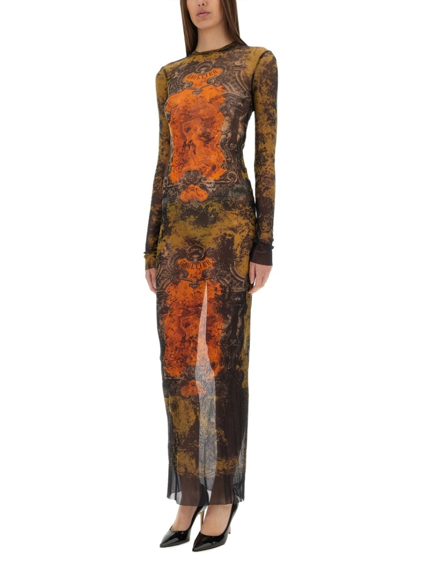 Jean Paul Gaultier Graphic Print Full-length Dress With Long Sleeves In Green
