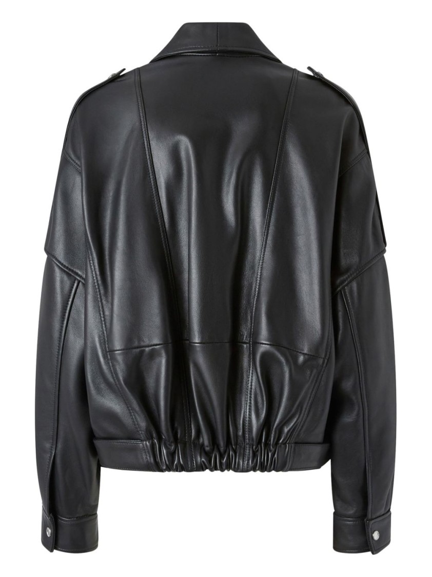 Pinko Cropped Leather Jacket With Asymmetrical Zip