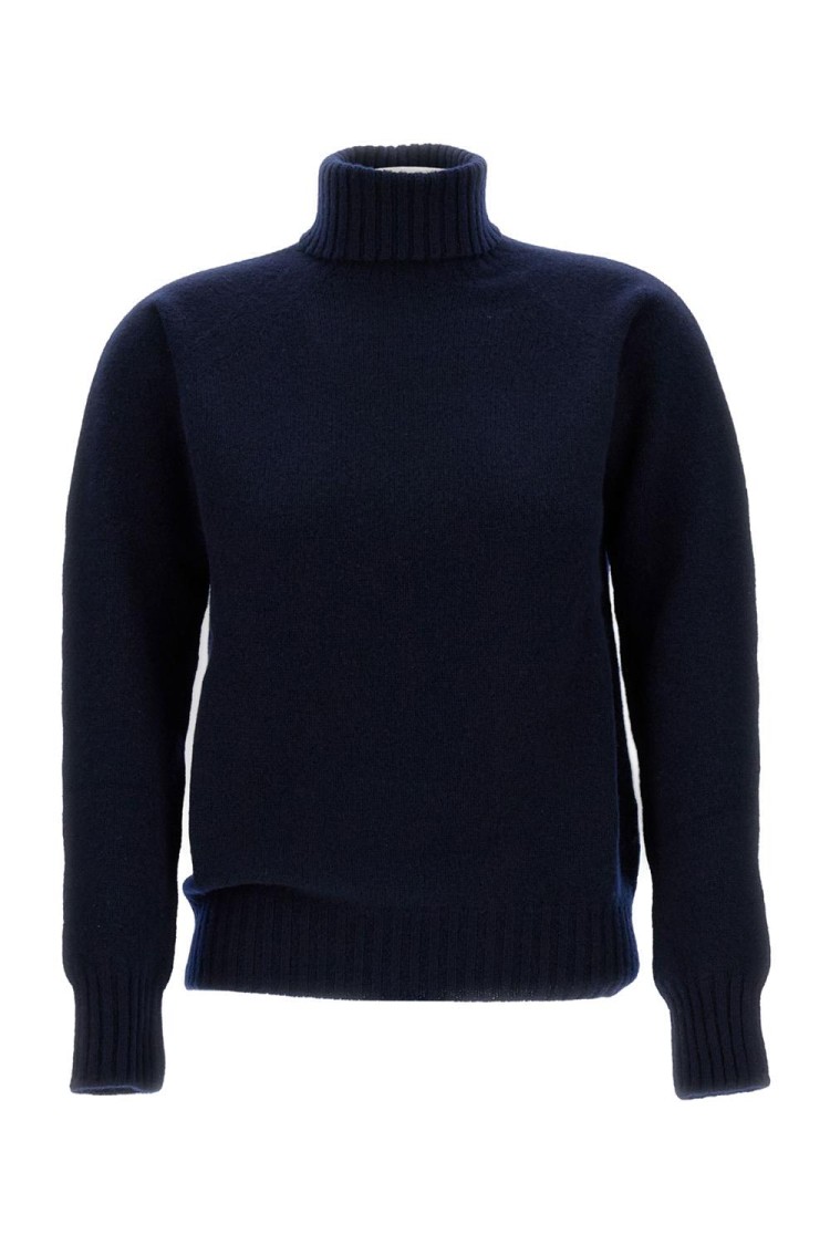 Drumohr Ribbed Turtleneck Sweater In Wool In Blue