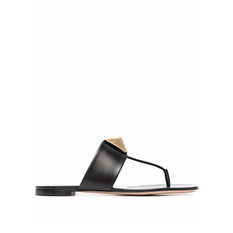 サンダル・ミュール Valentino Garavani Round Toe Leather Sandals With Geometric Valentino Garavani Round Toe Leather With Geometric Stud