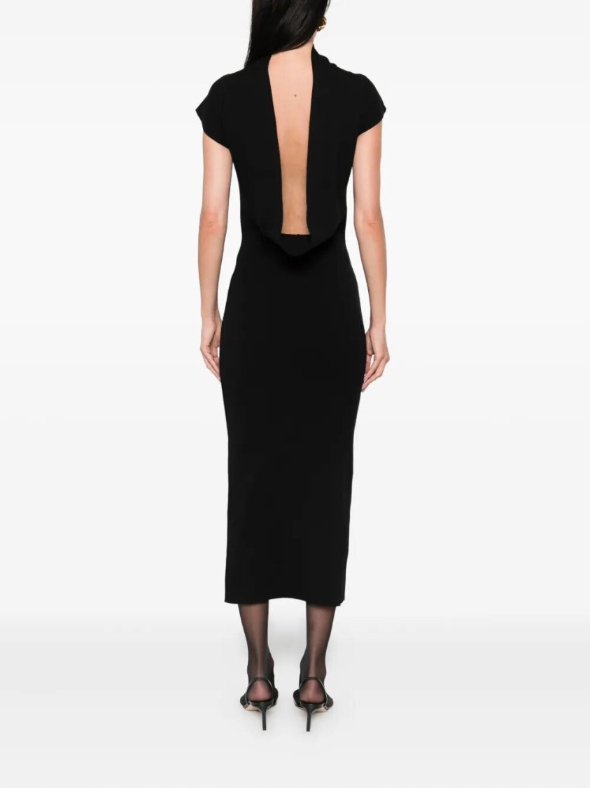 Alberta Ferretti Fitted Midi Dress With Cap Sleeves In Black