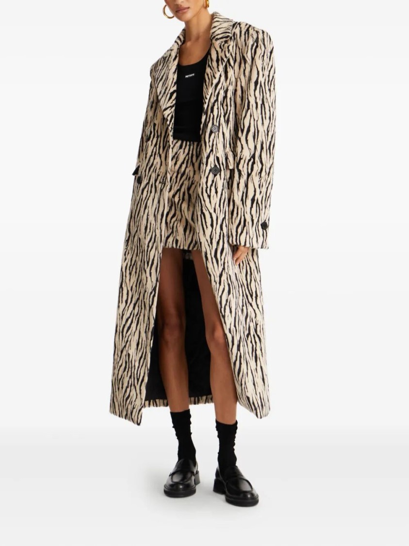 Rotate Birger Christensen Womens Egret Comb Printed Double-breasted Cotton-blend Coat In Multi