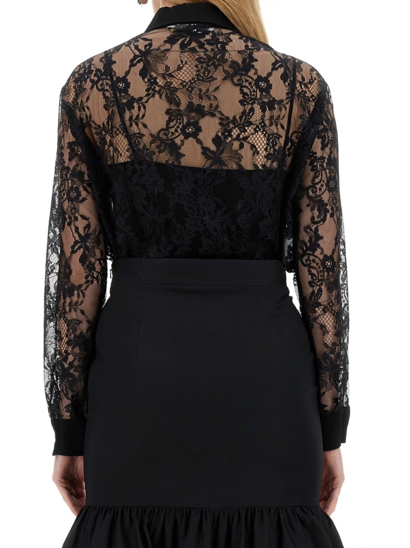 Moschino Black Lace Shirt With Intricate Floral Patterns In Black