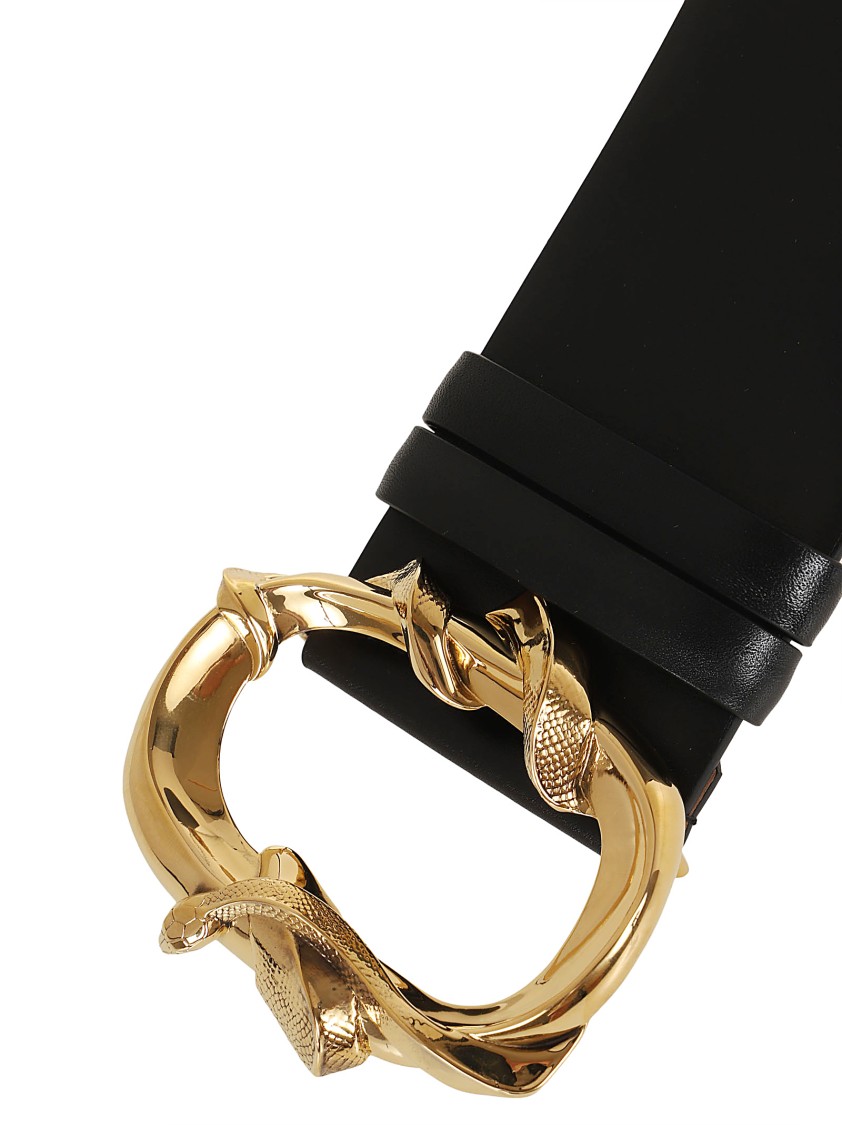 Alexander Mcqueen Snake-buckle Leather Belt In Black
