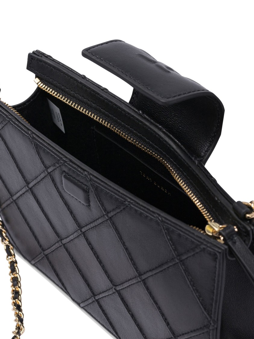 Tory Burch Fleming Mini Chain Wallet In Quilted Leather Design In Black