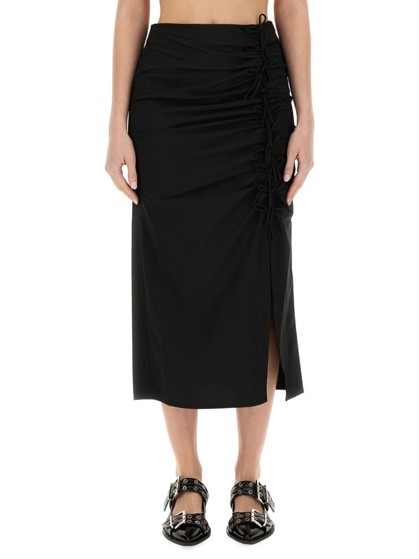 Ganni Drapey Melange Midi Skirt In Black