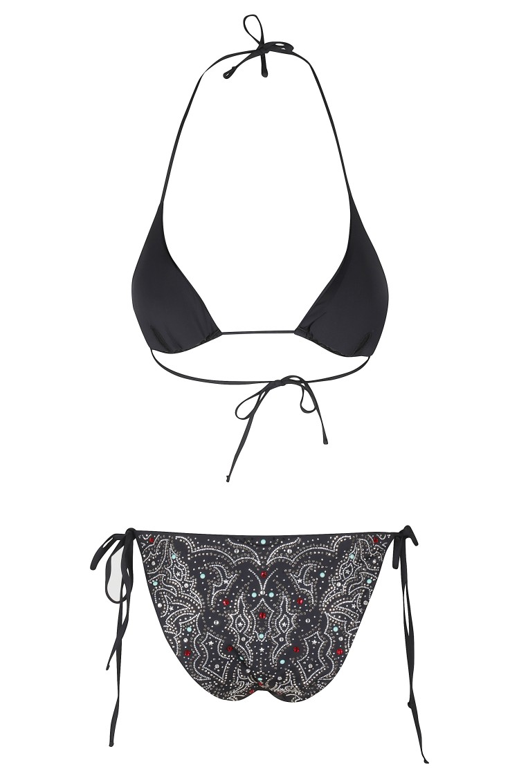 Venuja Black Bikini With Removable Top Cups And All-over Beaded Embellishments In Black