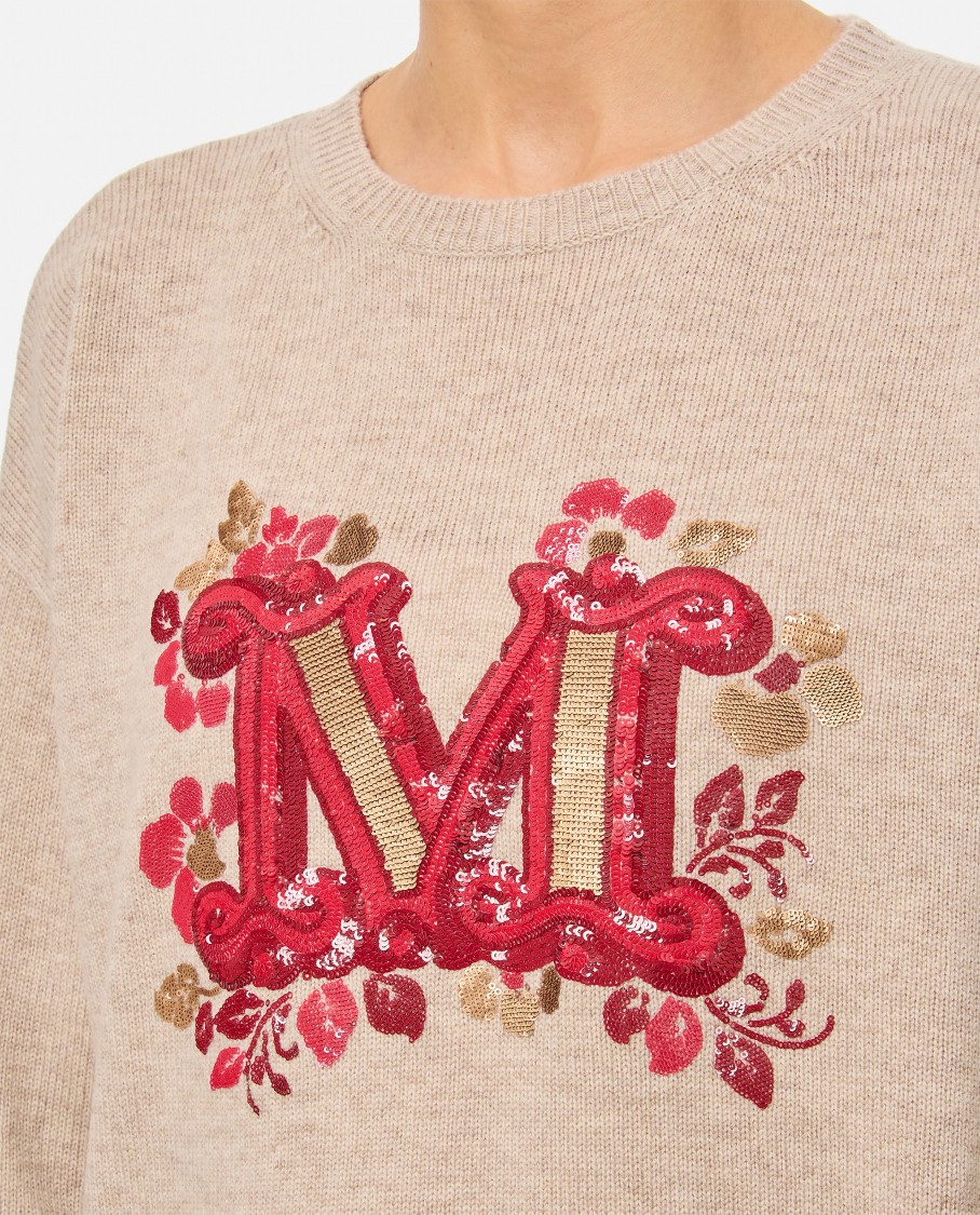 Max Mara Monogram Wool-blend Crewneck Sweater In Neutrals