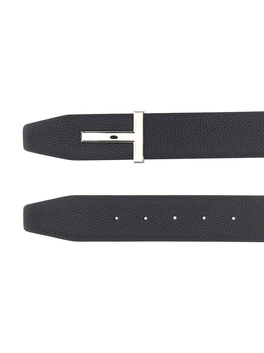 Tom Ford Reversible Calf Leather Belt In Black