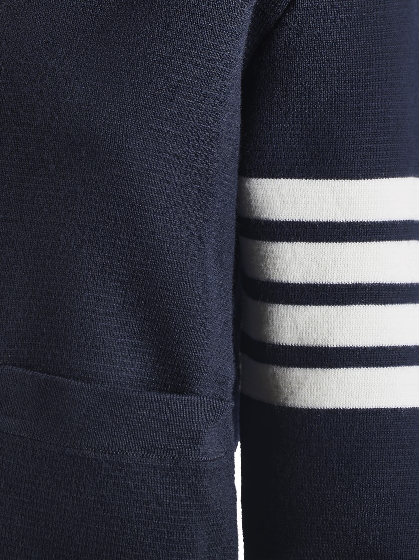 Thom Browne Fine Merino Wool V-neck Cardigan With Four-bar Stripe In Black