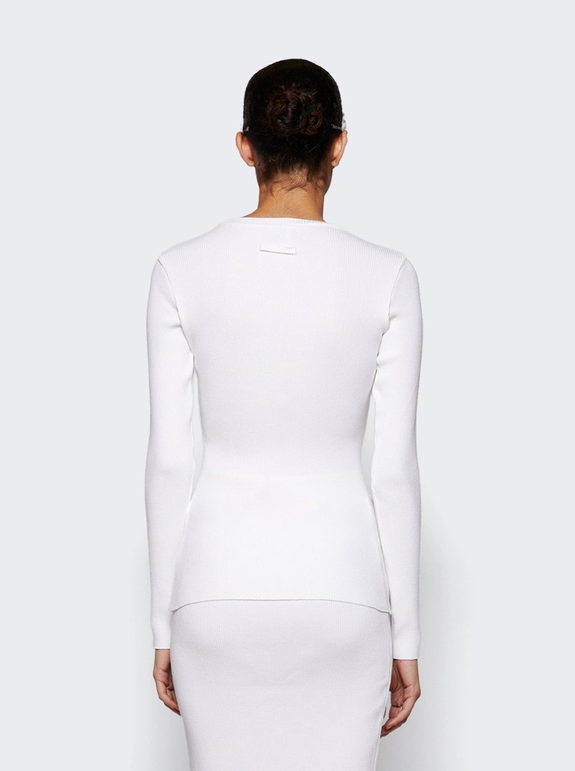 Jean Paul Gaultier Flowers Cadres Mesh Long Sleeve Top White In White