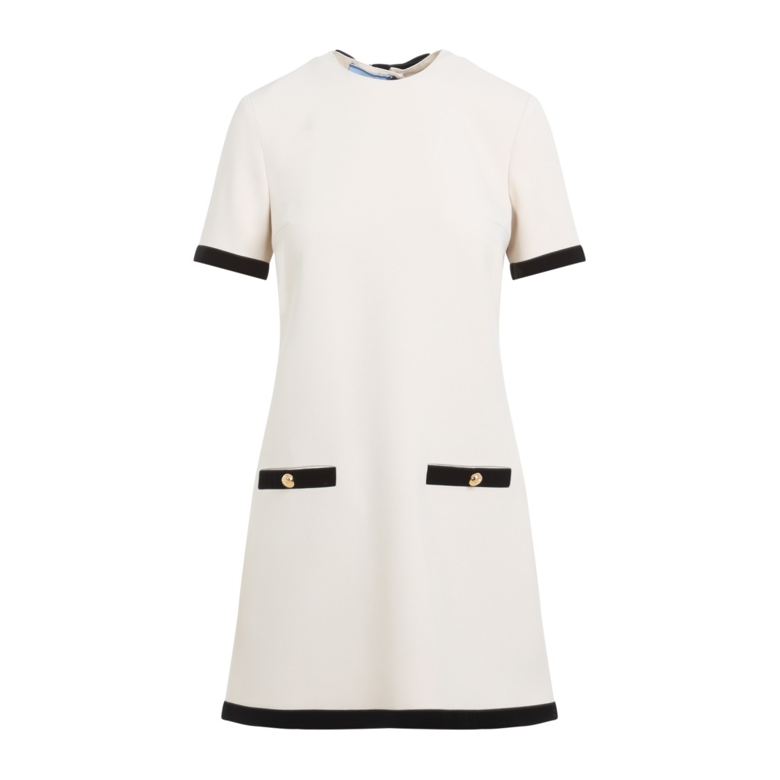 Shop Prada White Dress With Contrasting Black Trim
