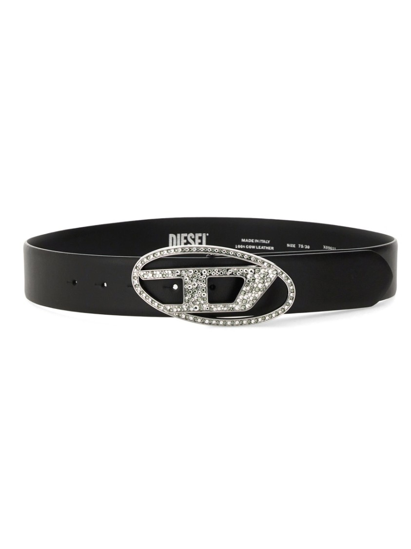 Diesel B-1dr Leather Belt In Black