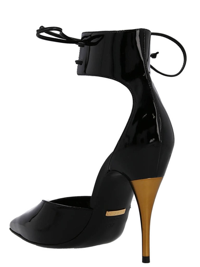 Gucci Pointed Toe Black Painted Leather Pumps In Black