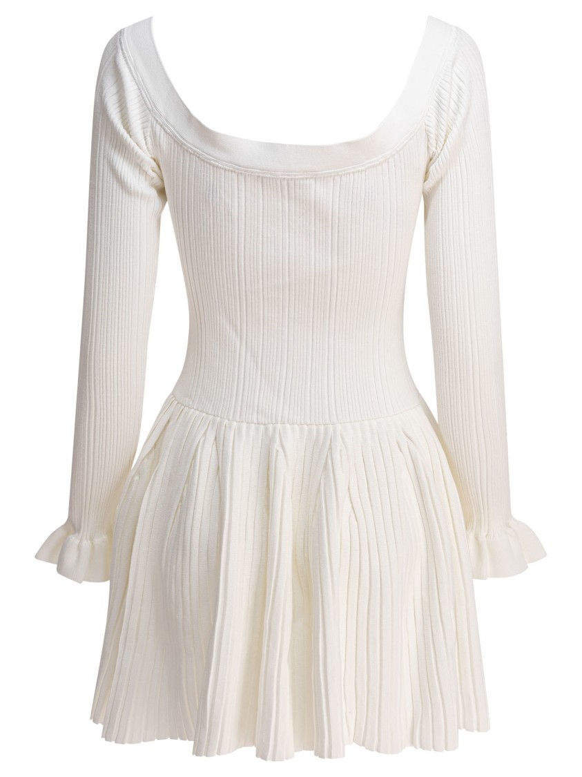 Self-portrait Ribbed Mini Dress With Pleated Skirt In Neutral