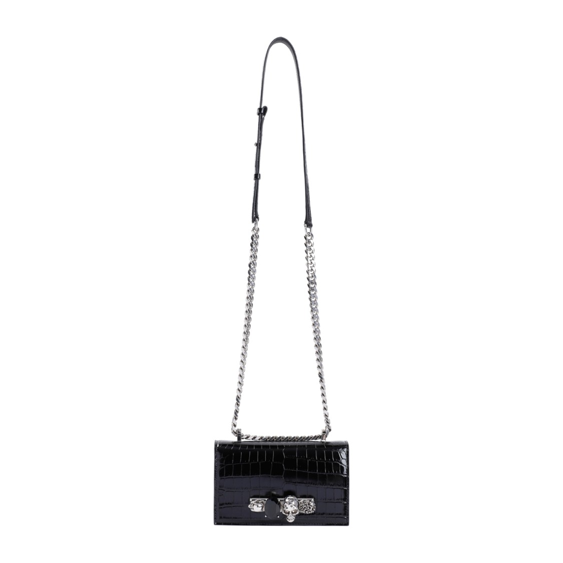 Alexander Mcqueen Mini Jewelled Satchel Black Calf Leather Shoulder Bag