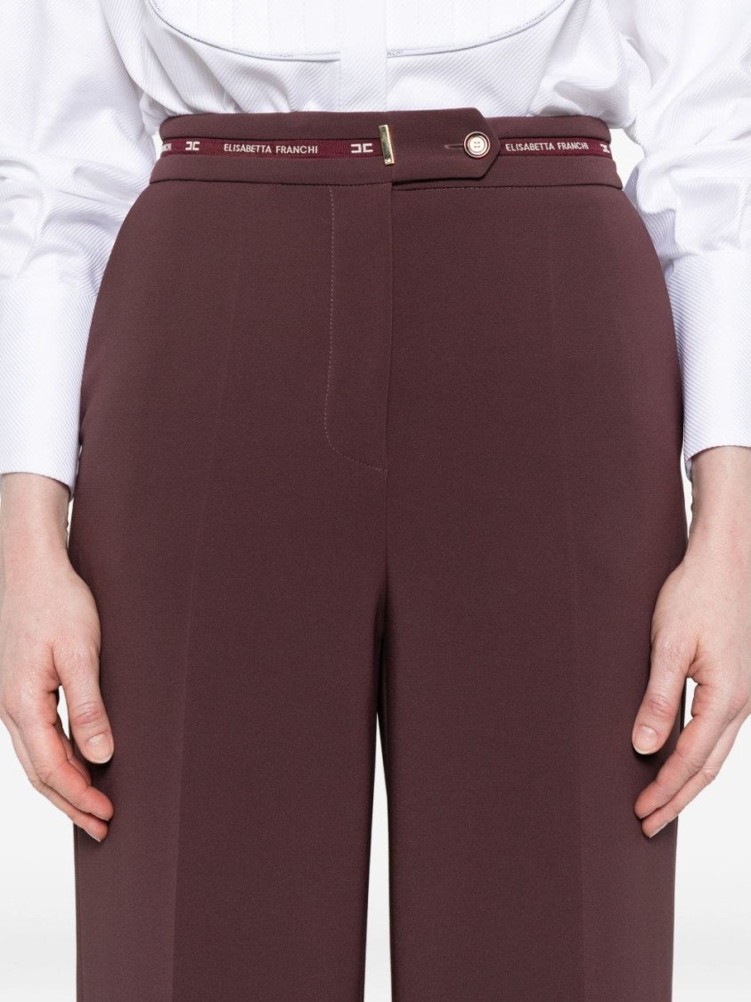 Elisabetta Franchi High-waisted Tailored Trousers With Subtle Logo Detail In Burgundy