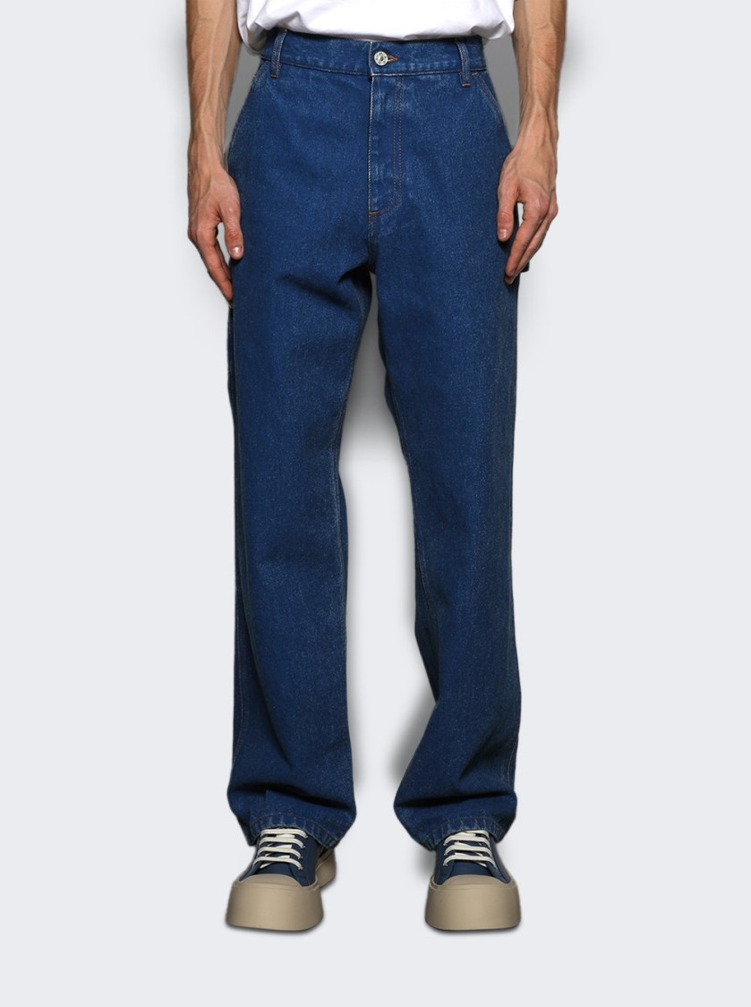 Shop Marni Relaxed Fit Straight Leg Cargo Pants With Functional Pockets In Blue
