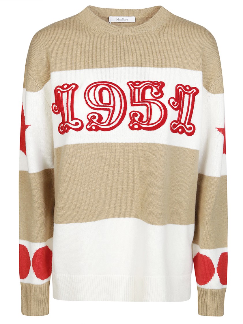 Max Mara Dirce Jersey 1951 Stripes Sweater In Neutral