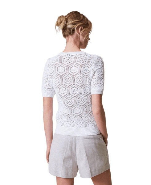 Shop Twinset Actitude Short-sleeve Cotton Blend Knit Top