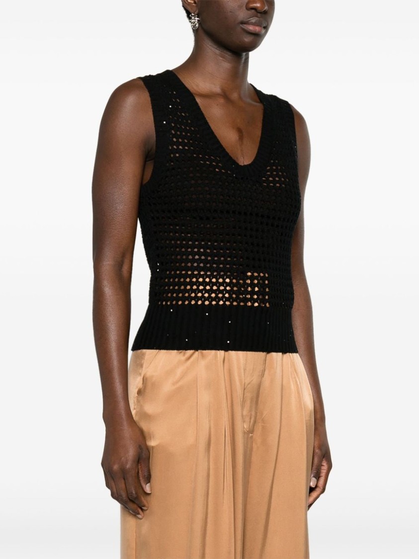 Brunello Cucinelli Black Sleeveless Top With Deep V-neckline In Black