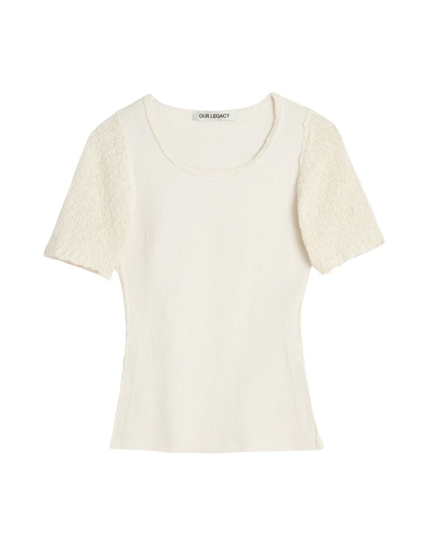 Our Legacy Fitted Cotton Top With Textured Sleeves In White