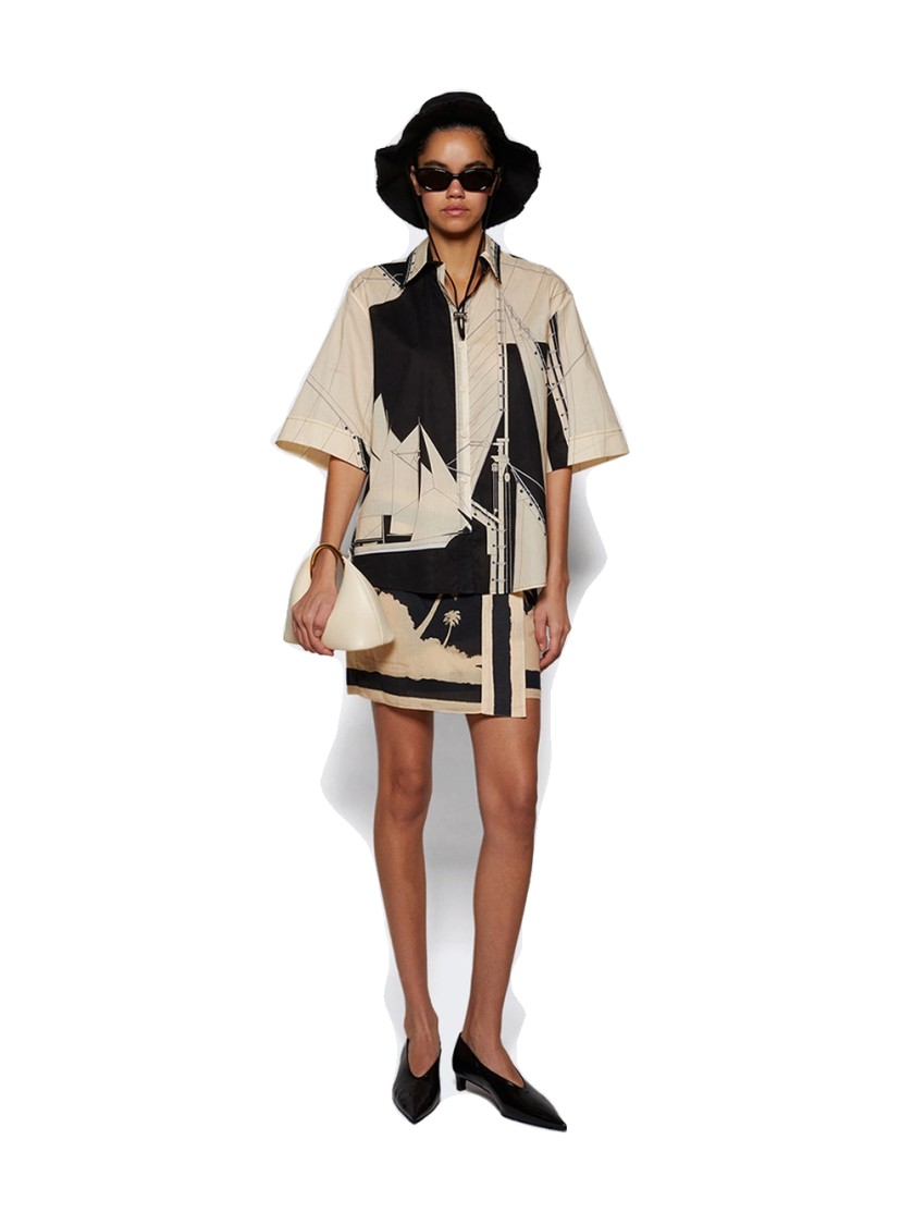Johanna Ortiz Salty Promises Shirt In Sailboats Ecru Black In Neutrals