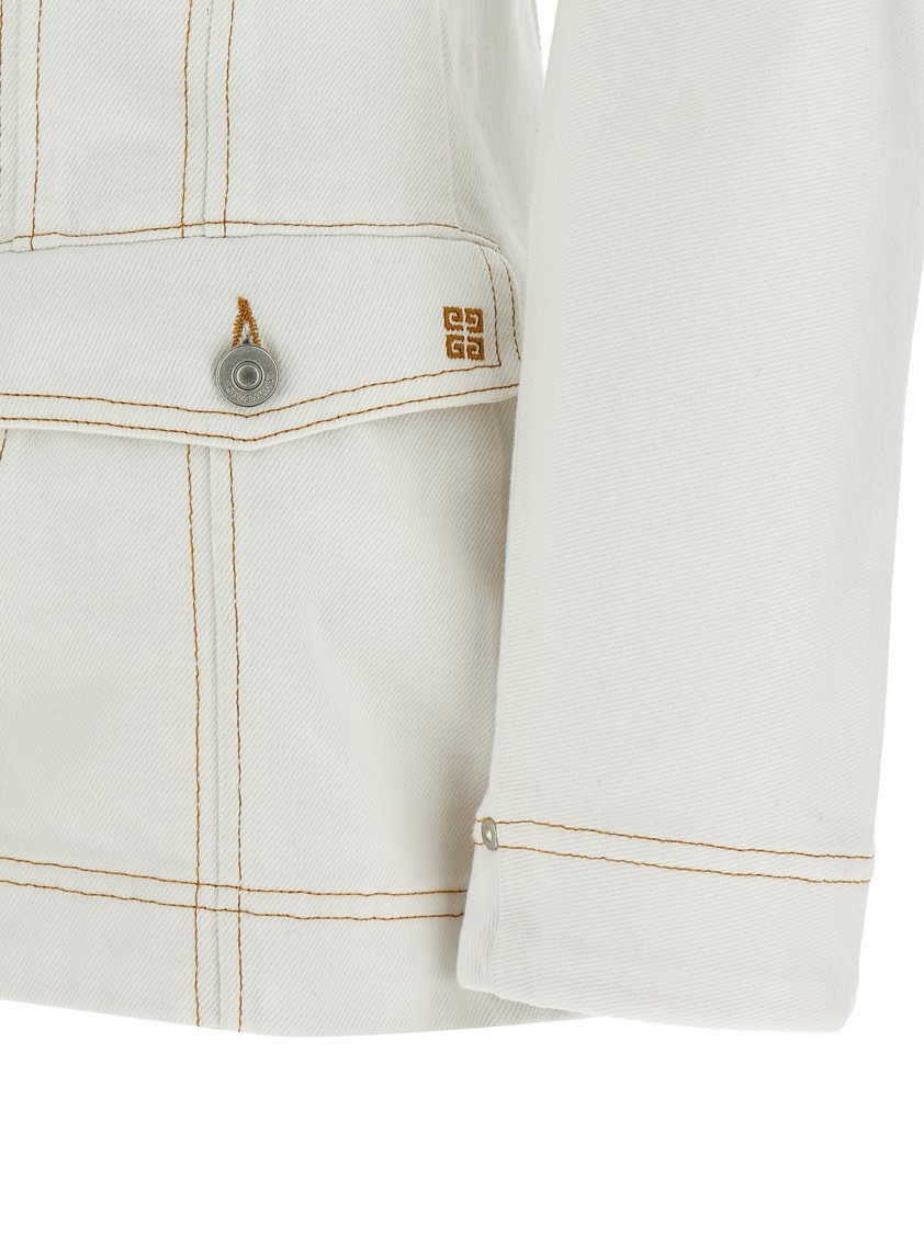 Givenchy Flared Cotton Denim Jacket With Contrasting Stitching In White
