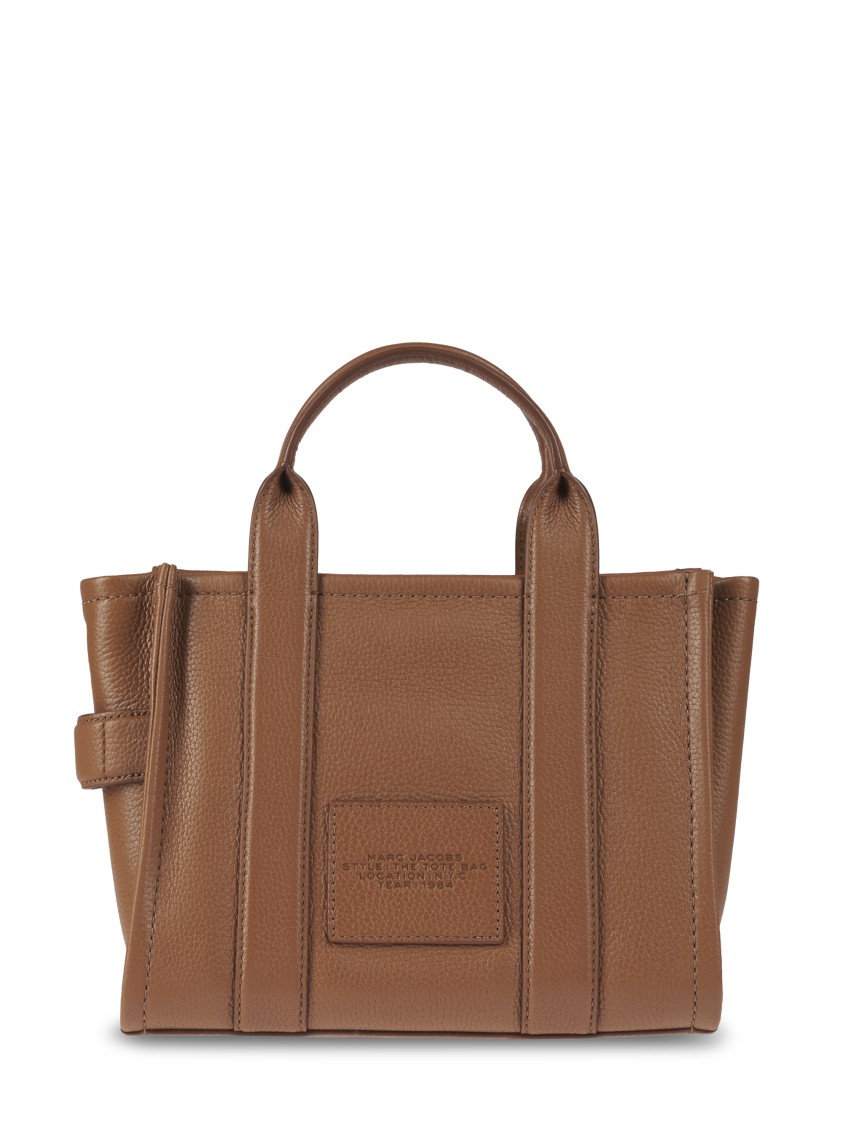 Marc Jacobs Structured Pebbled Leather Tote With Bold Logo In Brown