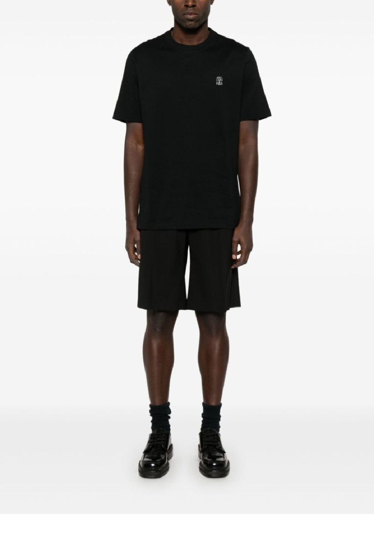 Brunello Cucinelli Cotton Jersey Crew Neck T-shirt With Logo Clothing In Black